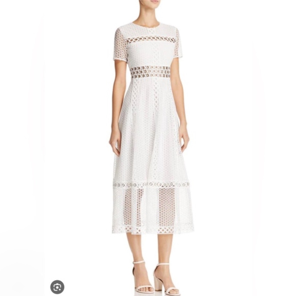 Maje Rome Blanc Shirt Eyelet Lace Midi Dress